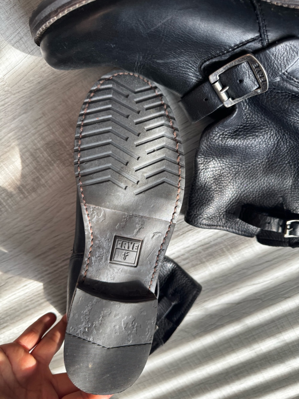 Frye Black Leather Buckle Engineer Boots - Picture 2 of 12